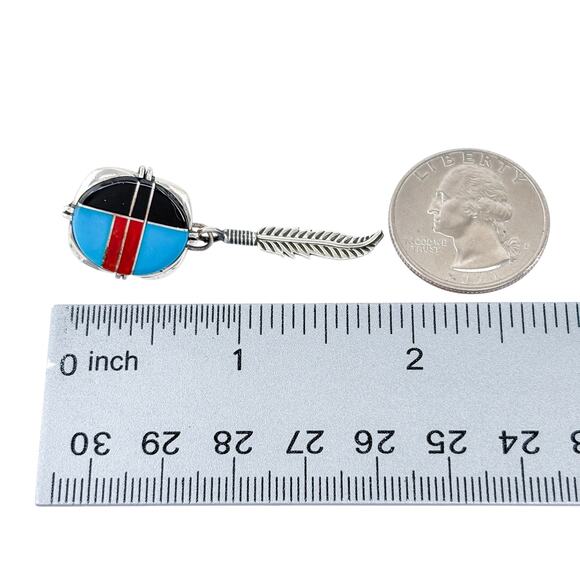 JJ Signed Sterling Silver 925 Single Earring | Southwest Turquoise Coral Onyx - Picture 7 of 8